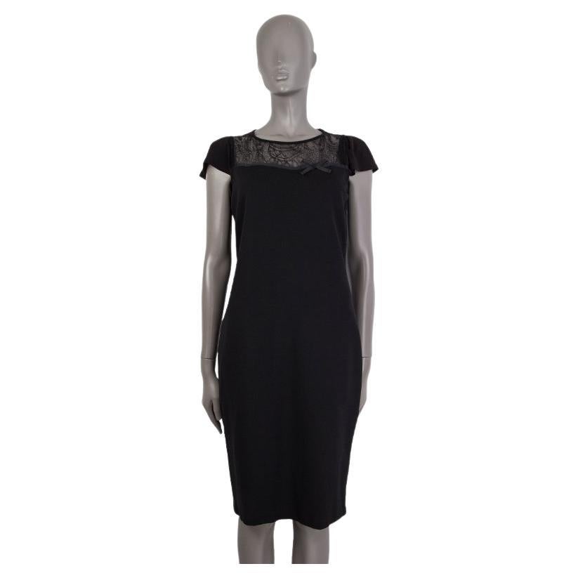 RED VALENTINO black cotton LACE PANEL CAP SLEEVE JERSEY Dress S For Sale