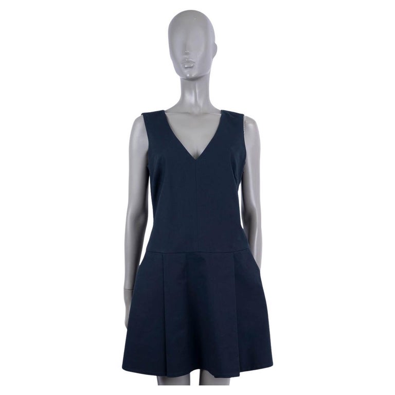 RED VALENTINO black cotton SLEEVELESS V-NECK PLEATED Dress M