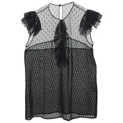 RED Valentino Top in chiffon a pois nero con bordi in pizzo M. I.