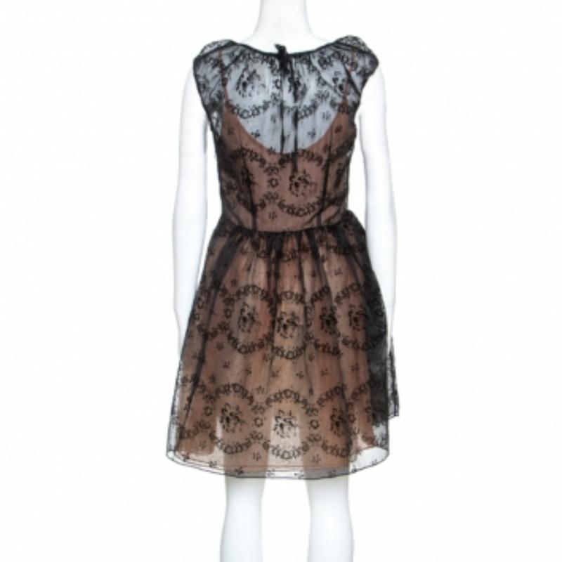 Nero RED Valentino - Vestito corto in organza con motivo floreale Burnout nero S in vendita