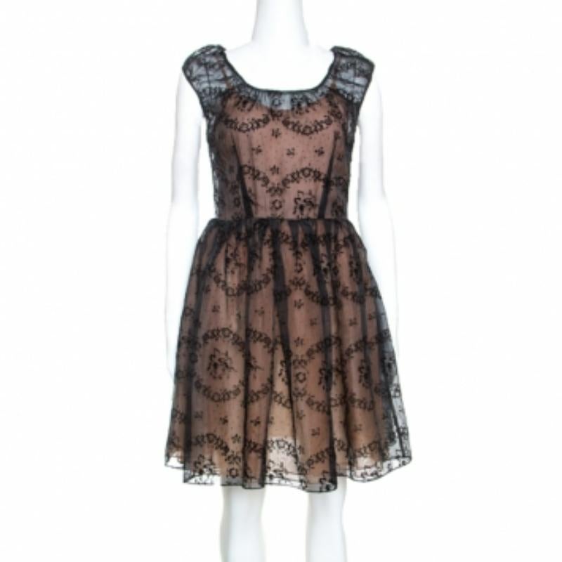 RED Valentino - Vestito corto in organza con motivo floreale Burnout nero S in vendita