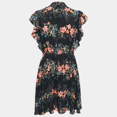 RED Valentino Black Floral Print Silk Ruffled Mini Dress M