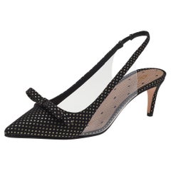 RED Valentino Black/Gold Fabric And PVC Sandie Slingback Sandals Size EU 40