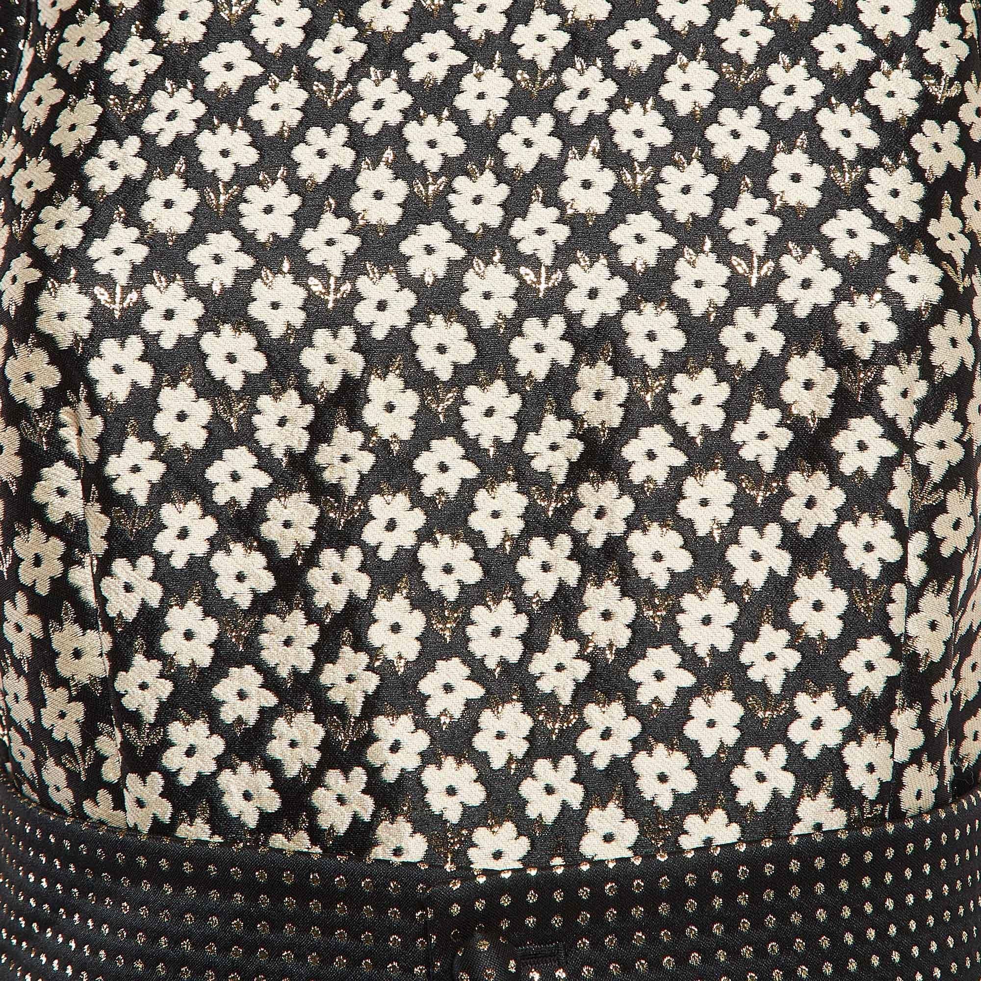 Noir Valentino - Mini-robe ceinturée en jacquard à fleurs noires/or S en vente
