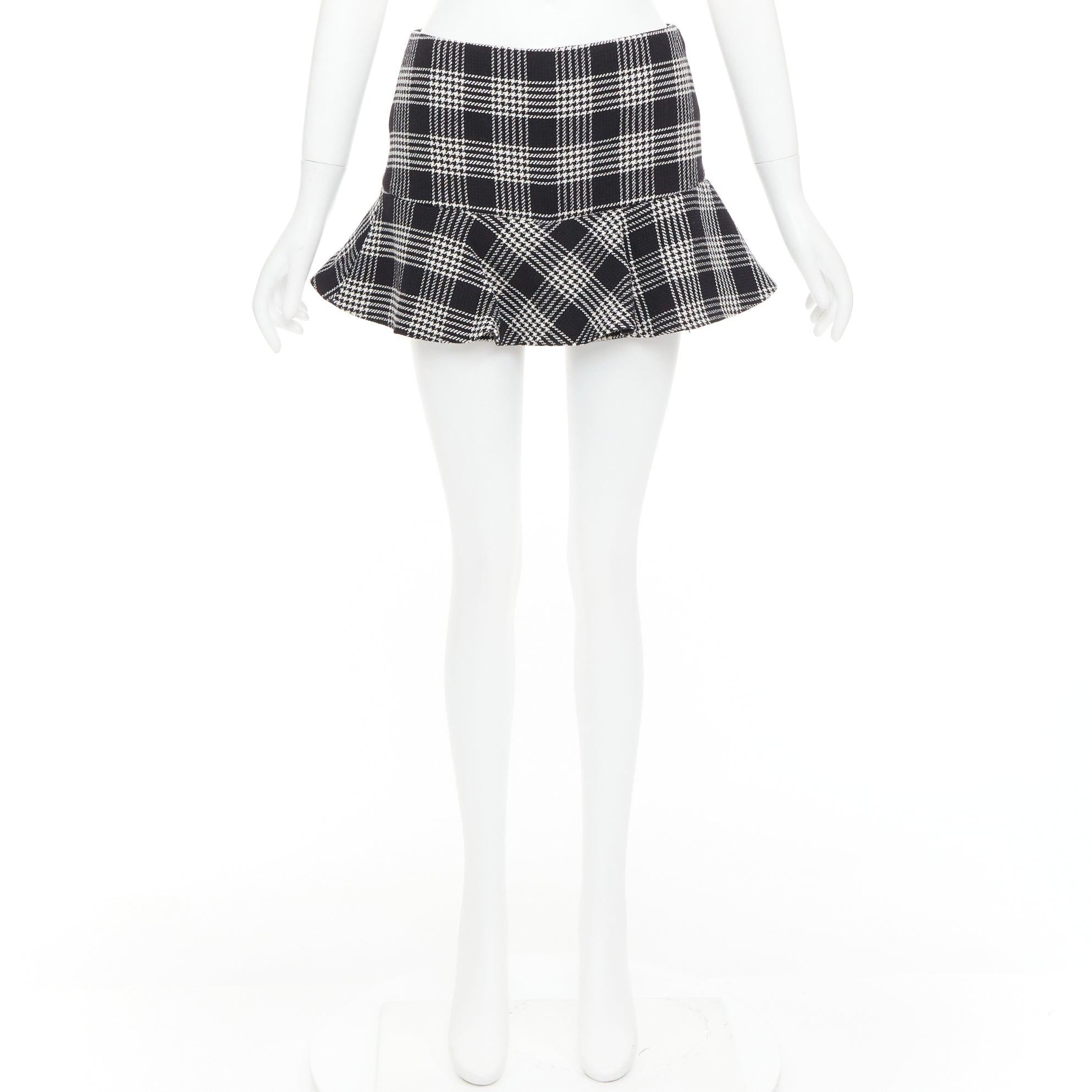 RED VALENTINO schwarz grau Hahnentritt Karo Druck Rüschen Mini Skort IT38 XS im Angebot 5