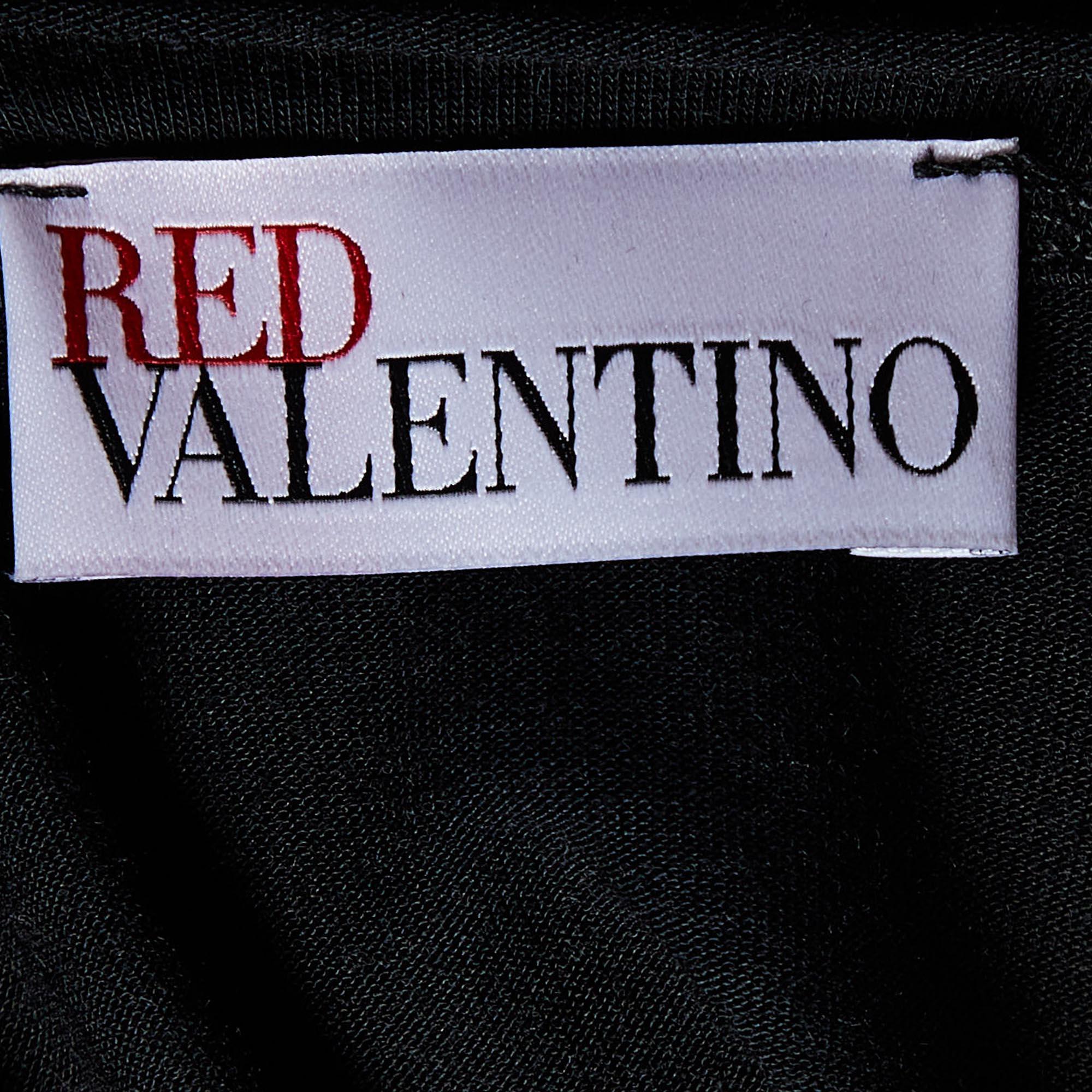Women's Red Valentino Black Jersey Contrast Bow Detail Raw Edged Top S For Sale