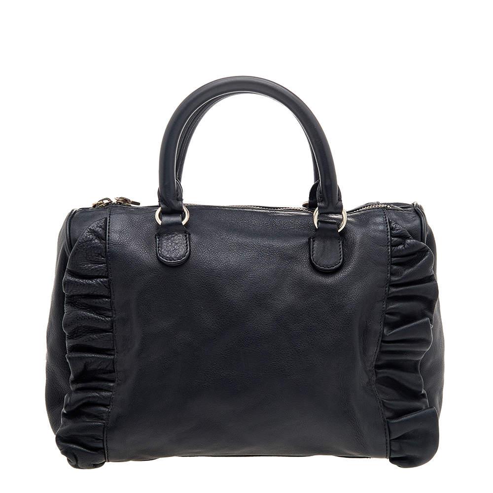 RED Valentino Black Leather Ruffle Boston Bag For Sale 2
