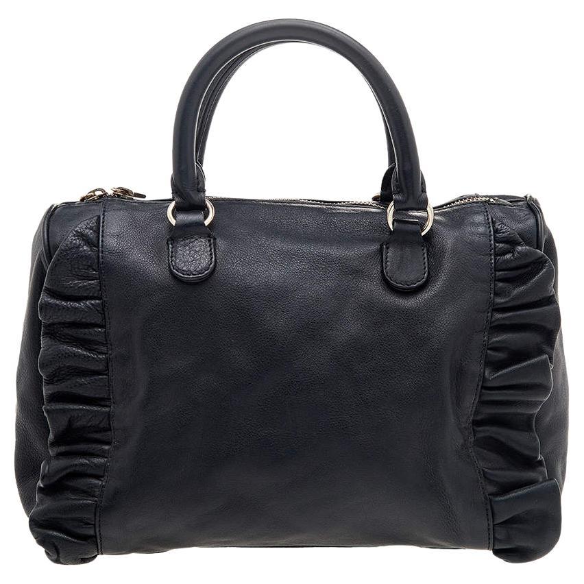 RED Valentino Black Leather Ruffle Boston Bag For Sale