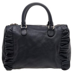 RED Valentino Black Leather Ruffle Boston Bag
