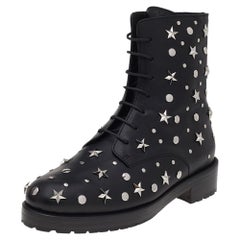 RED Valentino Black Leather Sky Embellished Combat Boots EU 37