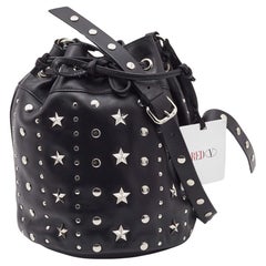 RED Valentino Black Leather Studded Drawstring Bucket Bag