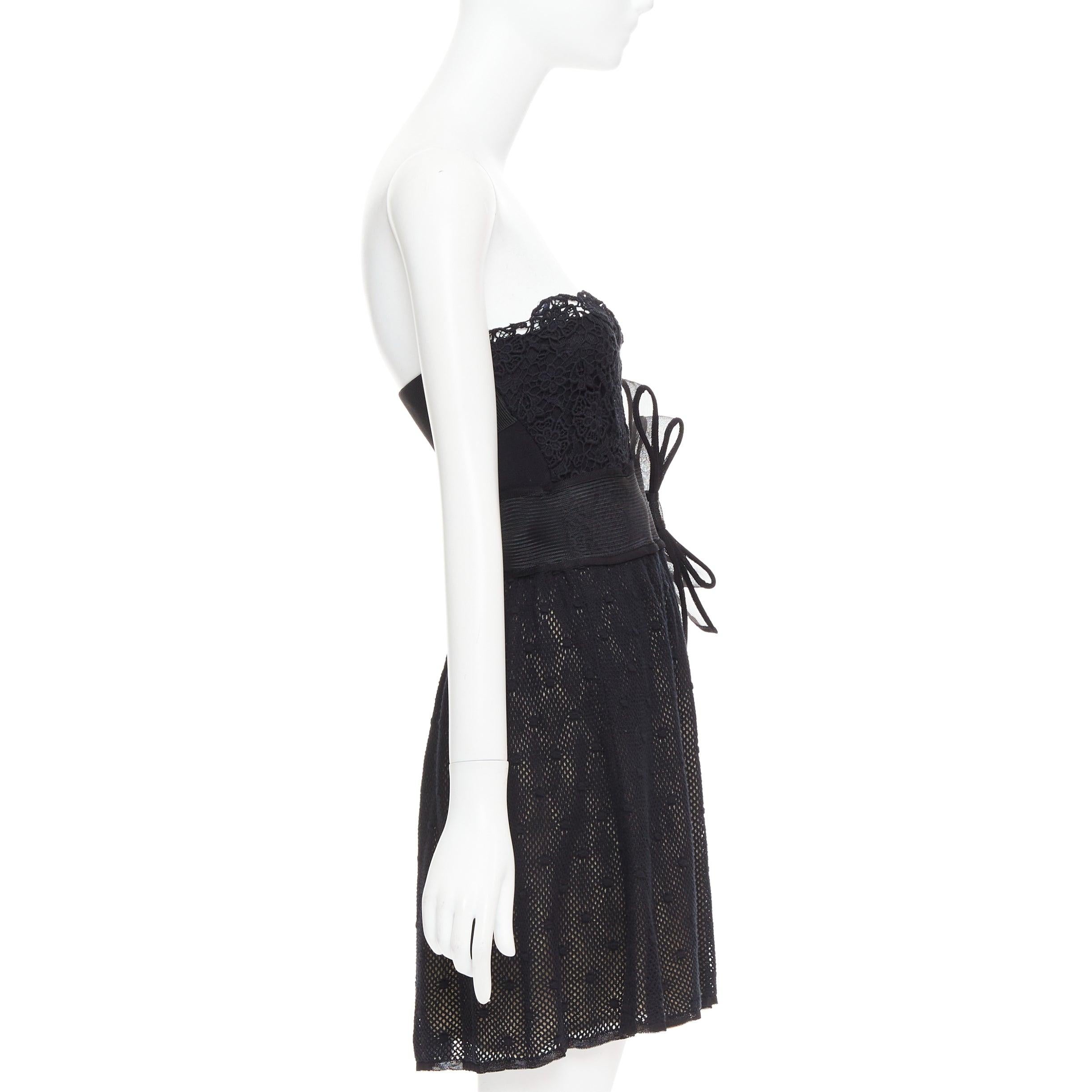 De las mujeres RED VALENTINO vestido sin tirantes negro de encaje con lazo rígido adornado en venta