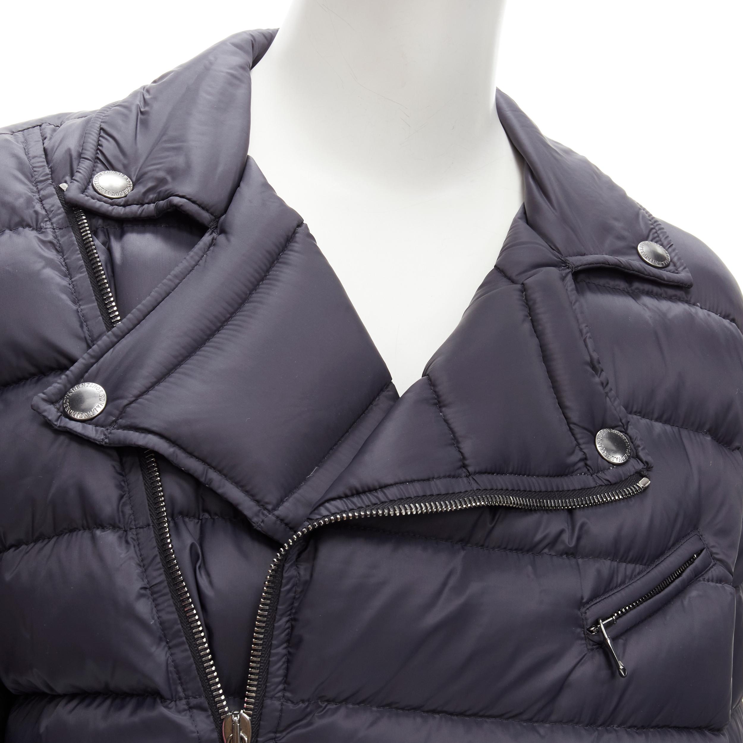 RED VALENTINO black nylon down feather padded biker jacket puffer IT40 S 
Reference: JACG/A00048 
Brand: Red Valentino 
Material: Nylon 
Color: Black 
Pattern: Solid 
Closure: Zip 
Extra Detail: Zipped pockets at front. Zipped cuff. 
Made in: