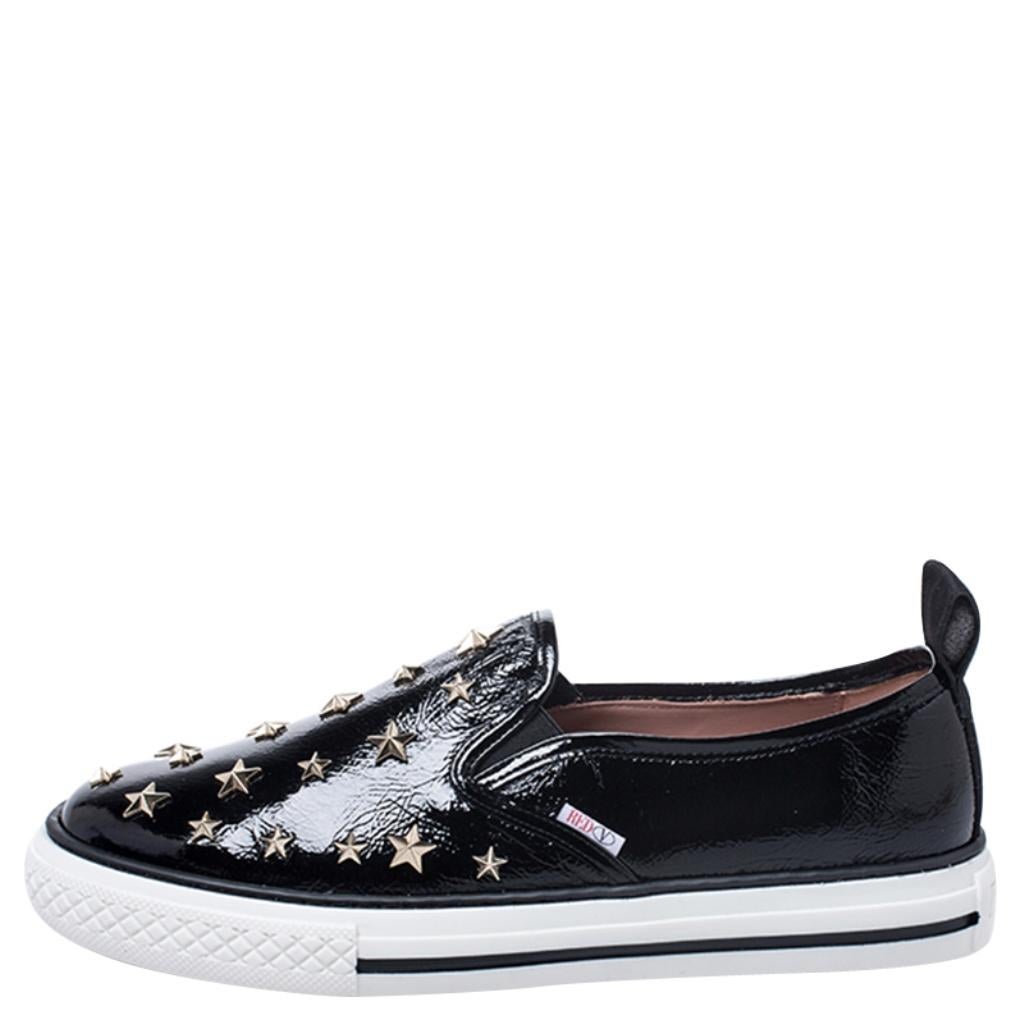 Red Valentino Black Patent Leather Star Embellished Slip On Sneakers Size 39 1