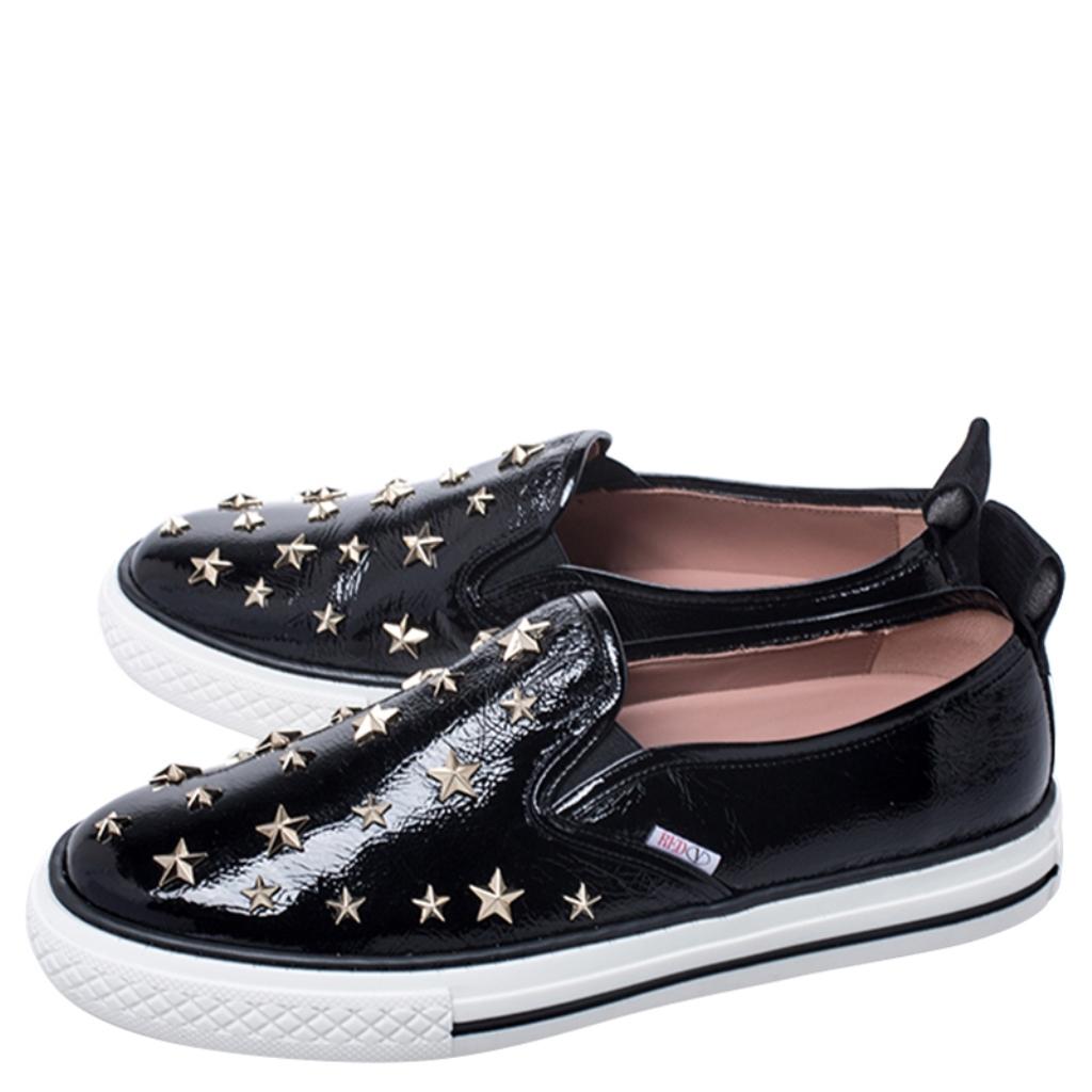 Red Valentino Black Patent Leather Star Embellished Slip On Sneakers Size 39 2