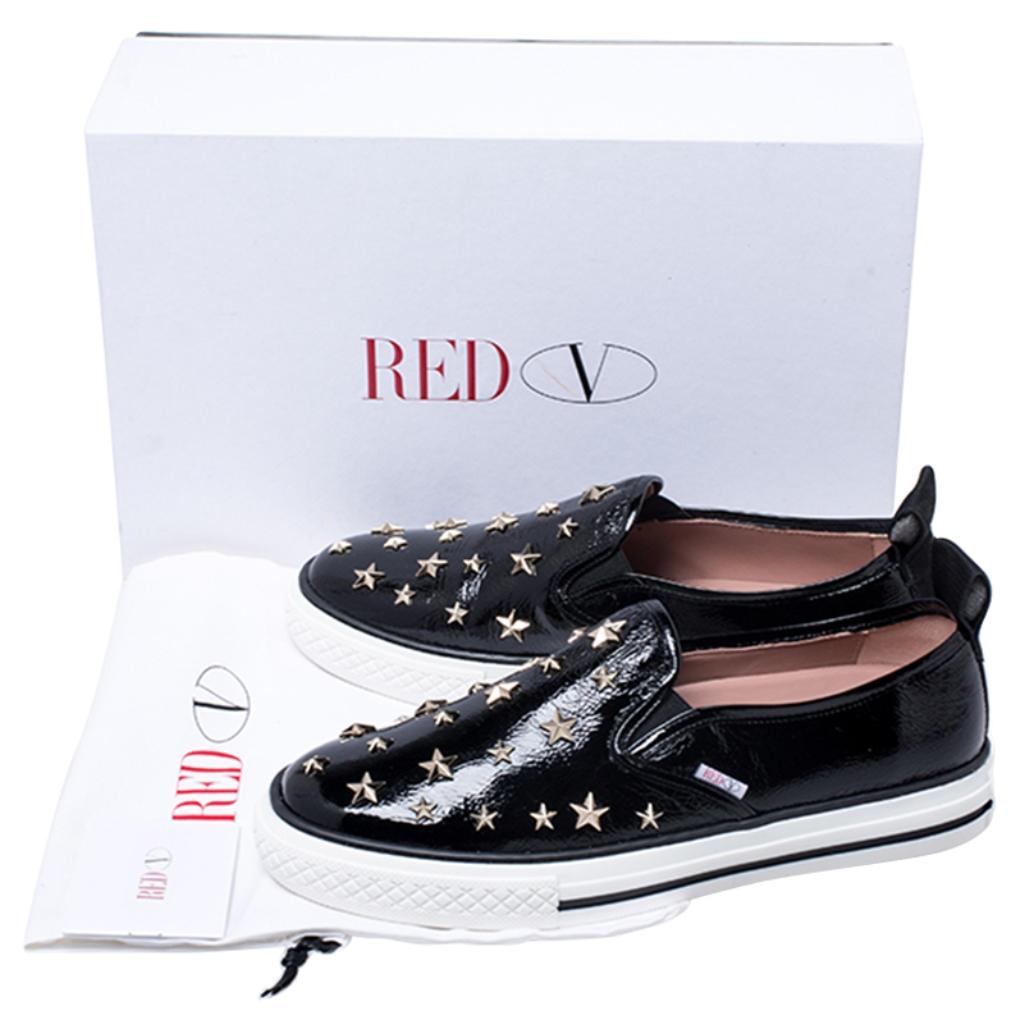 Red Valentino Black Patent Leather Star Embellished Slip On Sneakers Size 39 4