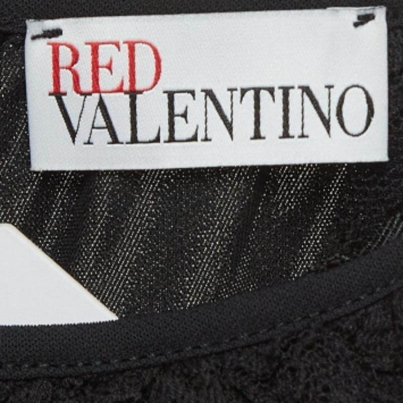 Nero RED Valentino Mini Abito XS in jersey plissettato e con bordi in pizzo in vendita