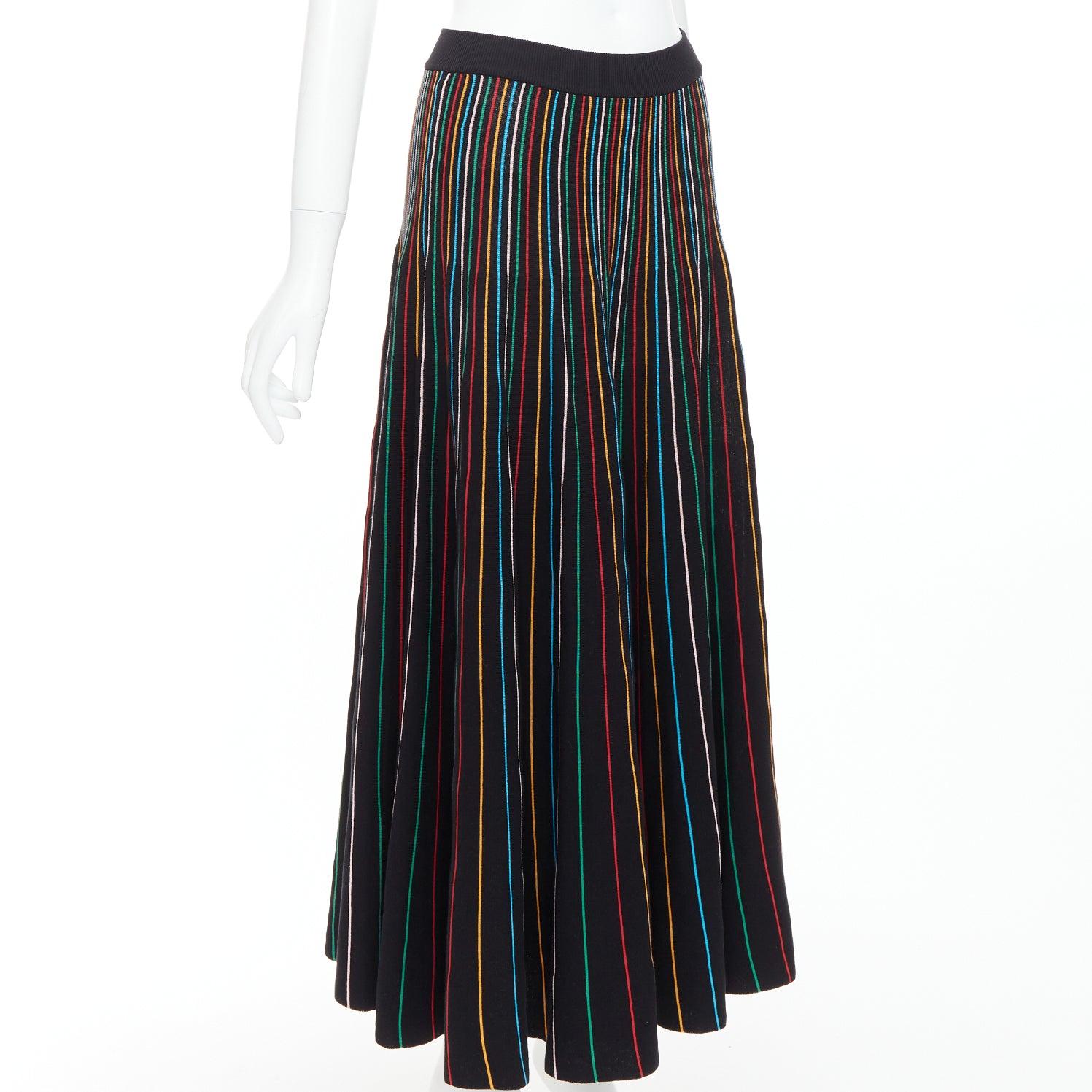 Noir RED VALENTINO - Jupe midi en maille de coton mélangé à rayures arc-en-ciel - noir S en vente