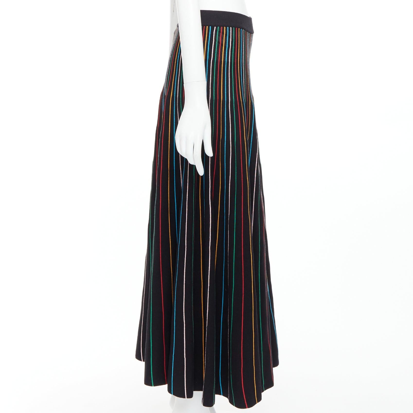 RED VALENTINO - Jupe midi en maille de coton mélangé à rayures arc-en-ciel - noir S Pour femmes en vente