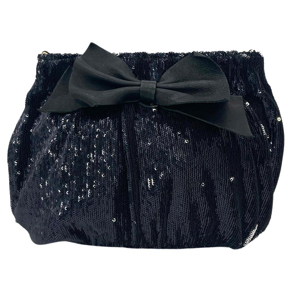RED Valentino Black Sequin Leather Bow Clutch For Sale