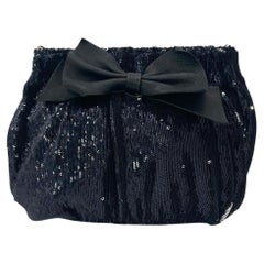 RED Valentino Black Sequin Leather Bow Clutch