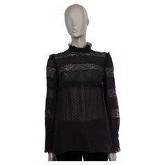 RED VALENTINO black silk blend SHEER PLUMETIS RUFFLE TRIM Blouse Shirt XS