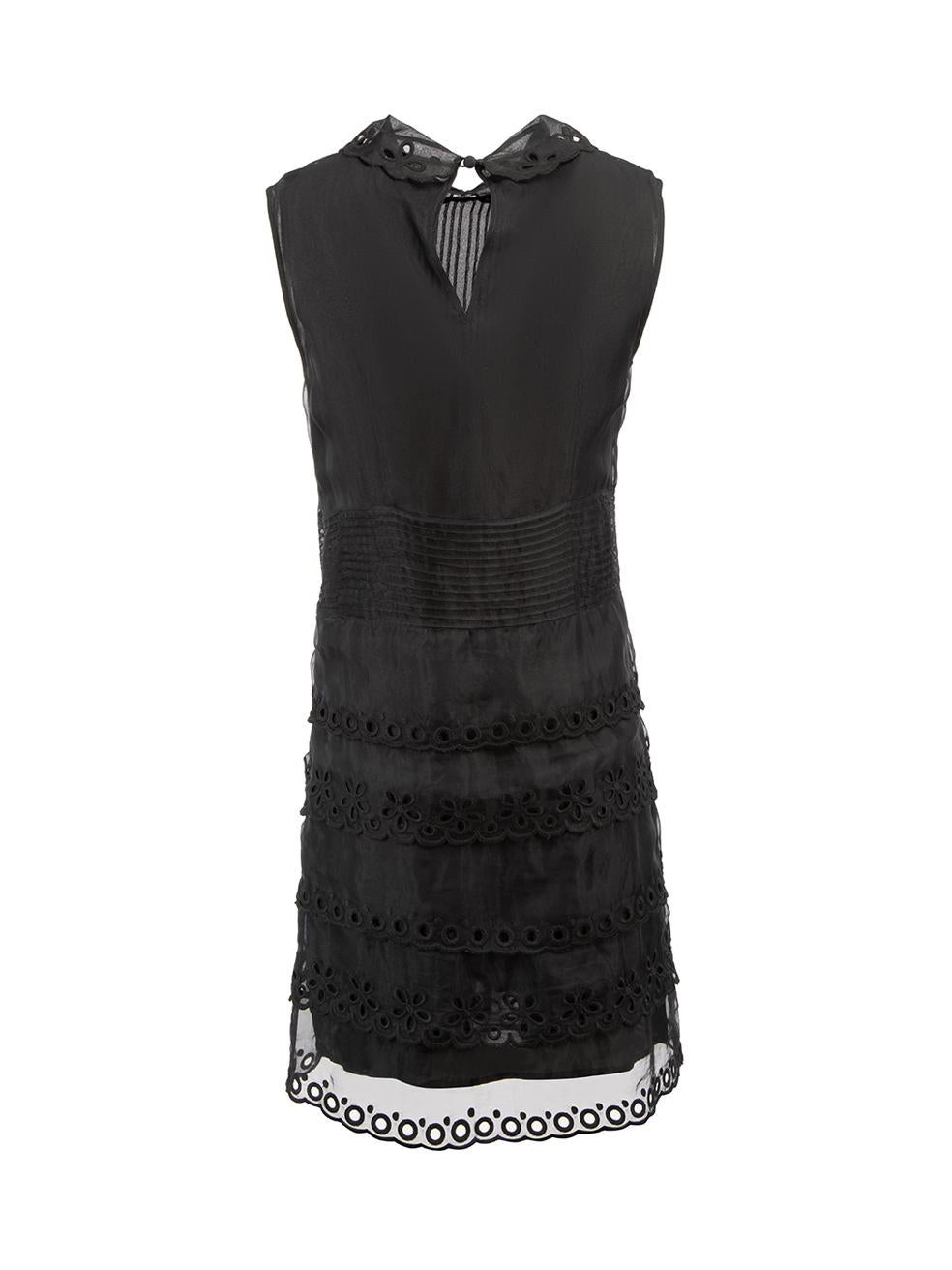 Red Valentino Black Silk Broderie Trim Sleeveless Mini Dress Size S In Good Condition In London, GB