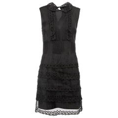 Red Valentino Black Silk Broderie Trim Sleeveless Mini Dress Size S