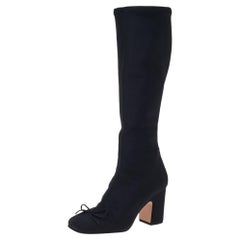 RED Valentino Black Stretch Fabric City Ballet Knee Length Boots Size EU 38.5
