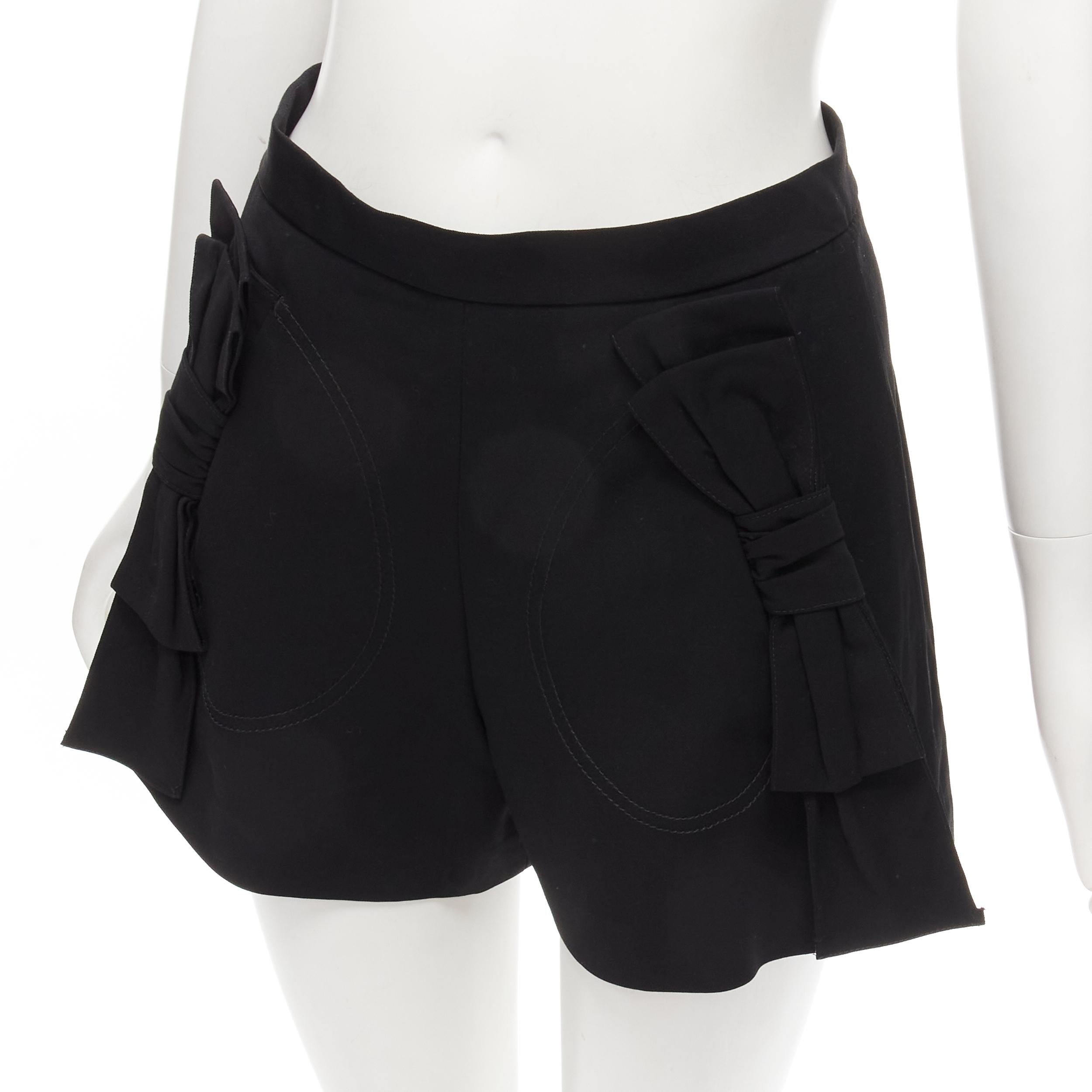 Black RED VALENTINO black viscose virgin wool XL bow high waist shorts IT38 XS For Sale