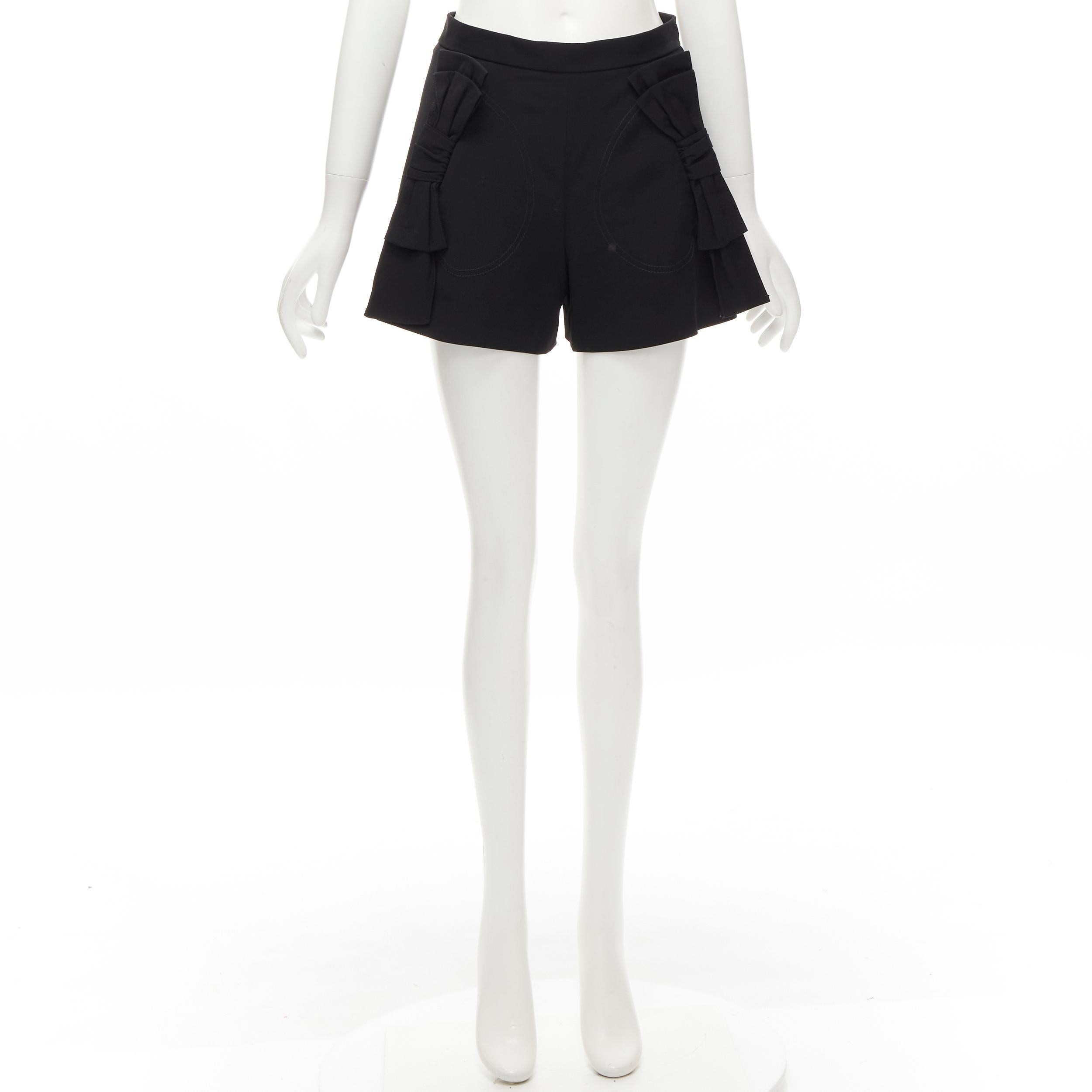 RED VALENTINO black viscose virgin wool XL bow high waist shorts IT38 XS For Sale 5