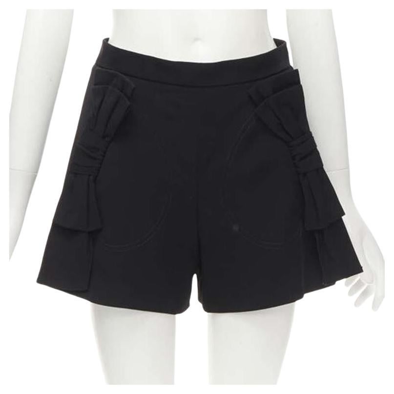 RED VALENTINO black viscose virgin wool XL bow high waist shorts IT38 XS For Sale