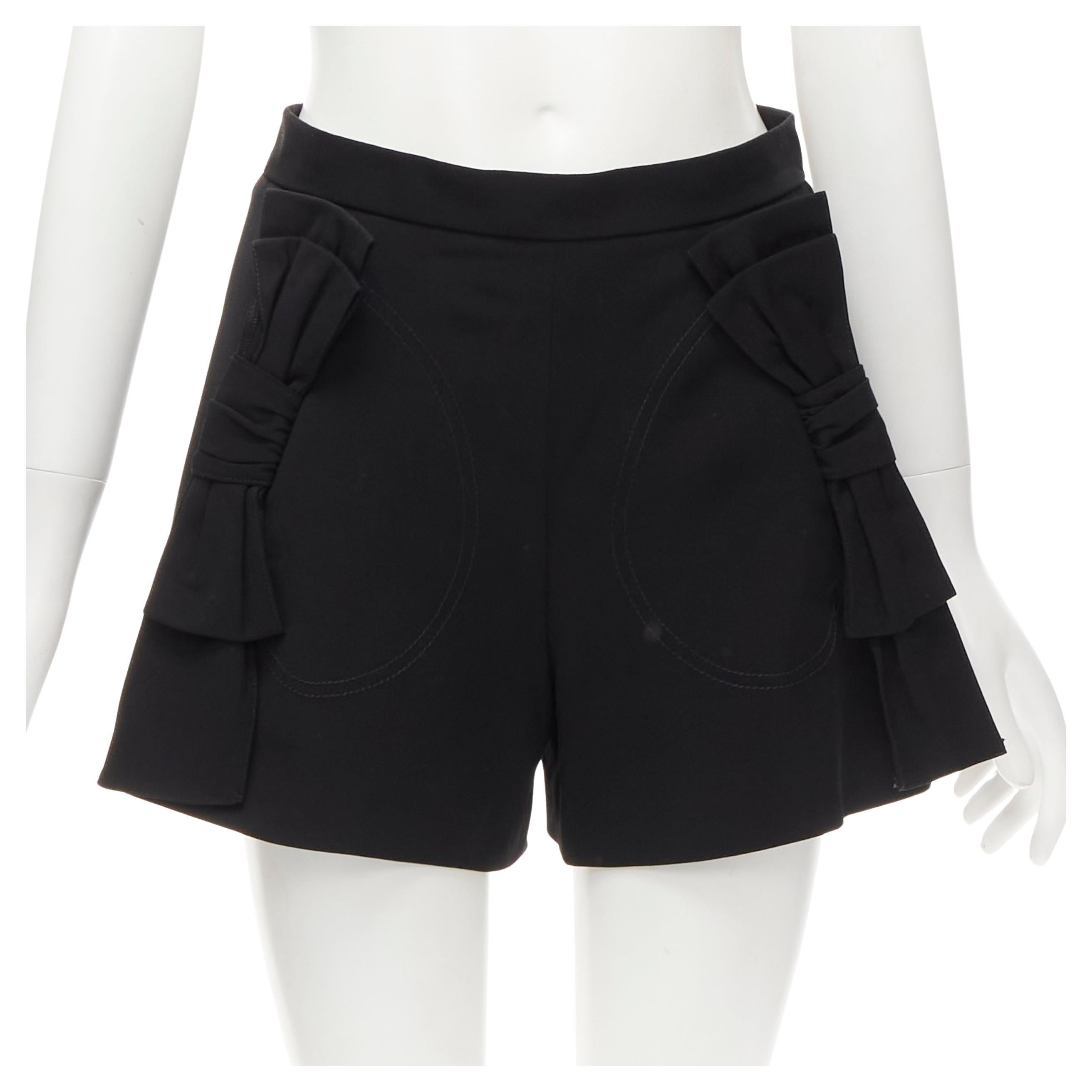 RED VALENTINO black viscose virgin wool XL bow high waist shorts IT38 XS For Sale