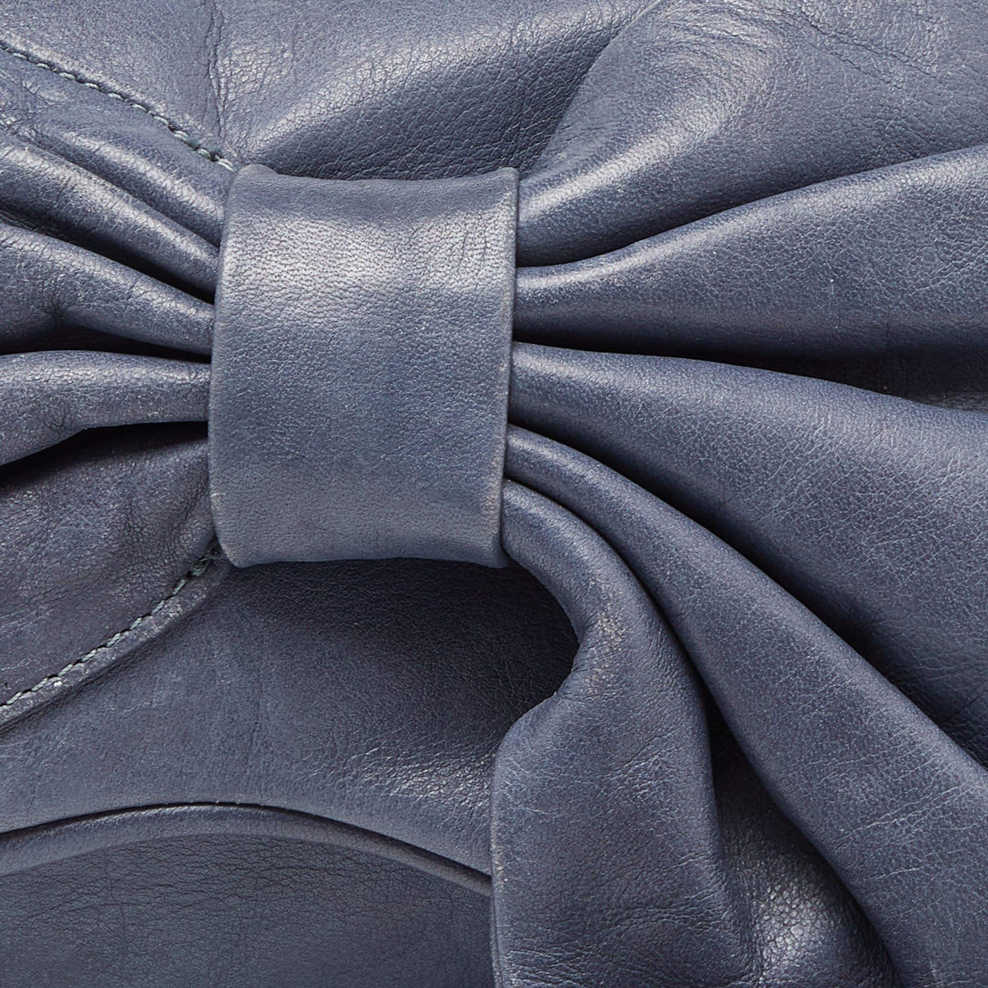 Women's RED Valentino Blue Leather Bow Chain Clutch
