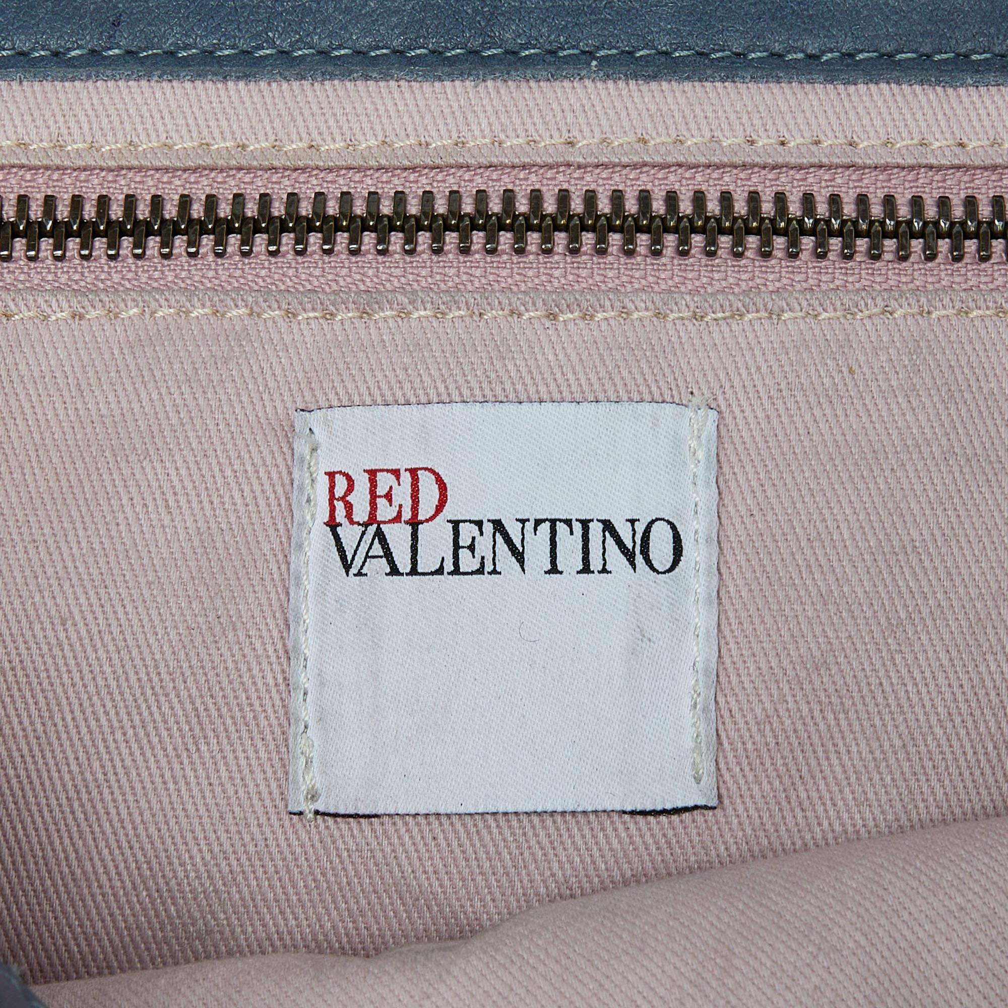 RED Valentino Blue Leather Bow Chain Clutch 4