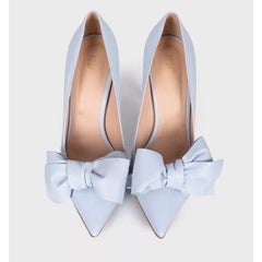 RED Valentino Blue Leather Bow Pumps Sz.38.5