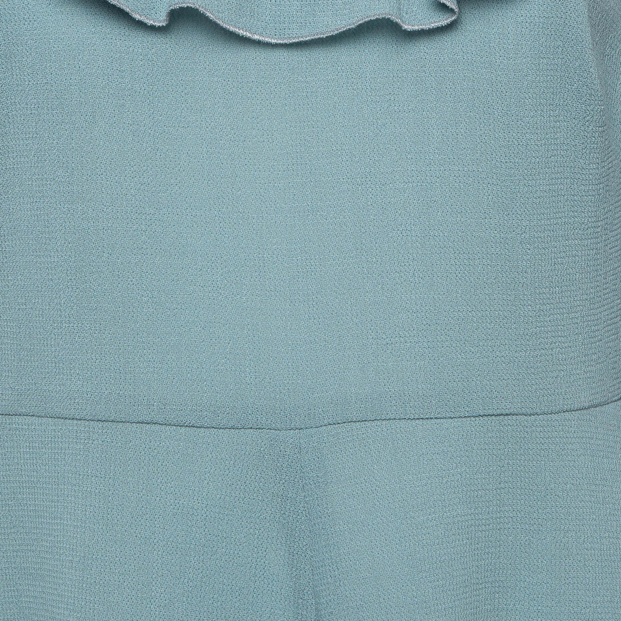 RED Valentino Blue Mesh Trim Crepe Ruffle Detail Mini Dress M In Good Condition For Sale In Dubai, Al Qouz 2