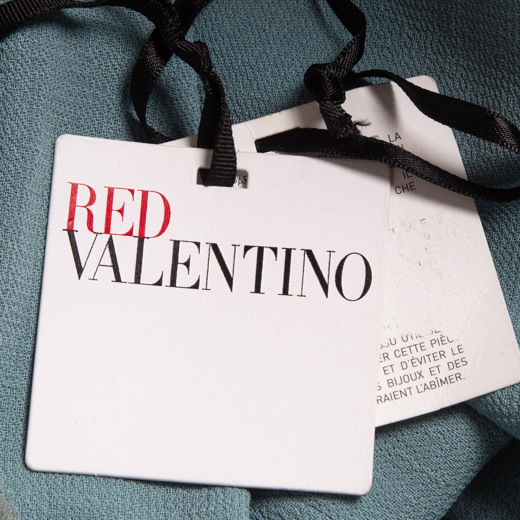 RED Valentino Blue Mesh Trim Crepe Ruffle Detail Mini Dress M For Sale 2