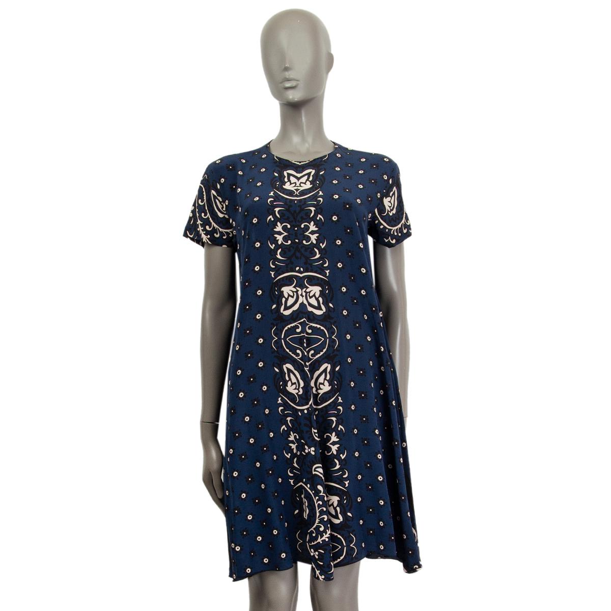 Women's RED VALENTINO blue silk BANDANA PRINT SHORT SLEEVE SHIFT Dress 44 L For Sale