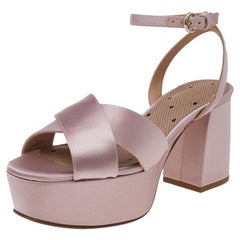 RED Valentino Blush Pink Satin Platform Ankle Strap Sandals Size EU 35