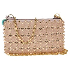 Red Valentino Blush Pink Shimmering Leather Flower Puzzle Chain Pochette