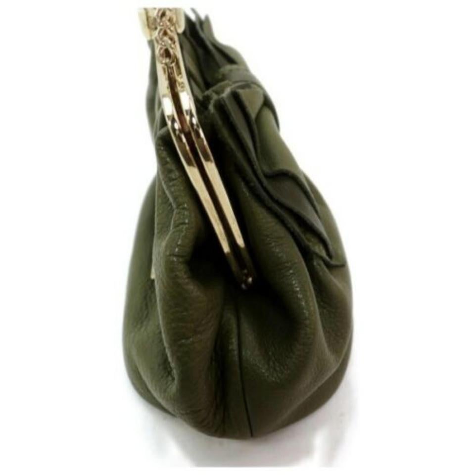 RED Valentino Chain Green Evening Kisslock 872894 Olive Leather Shoulder Bag For Sale 2