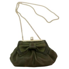 RED Valentino Chain Green Evening Kisslock 872894 Olive Leather Shoulder Bag