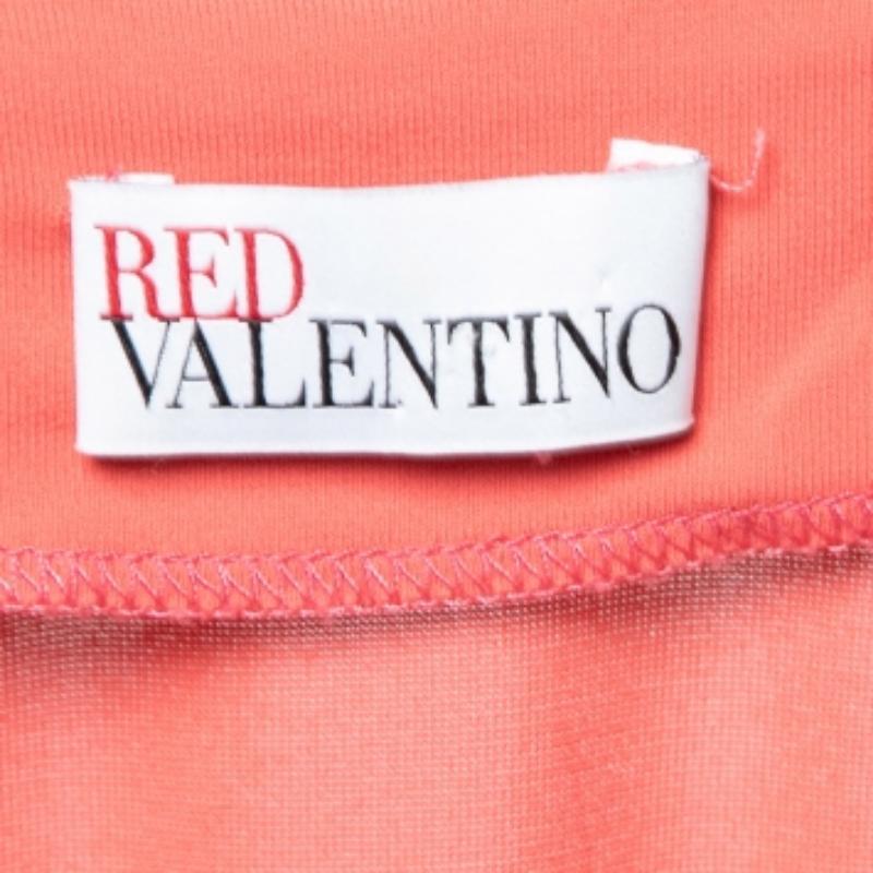 RED Valentino Coral Pink Jersey & Knit Bow Detail Pleated Dress S In Good Condition For Sale In Dubai, Al Qouz 2