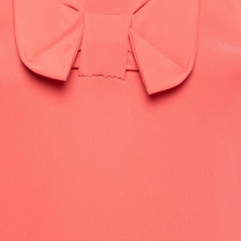 Women's RED Valentino Coral Pink Jersey & Knit Bow Detail Pleated Dress S For Sale