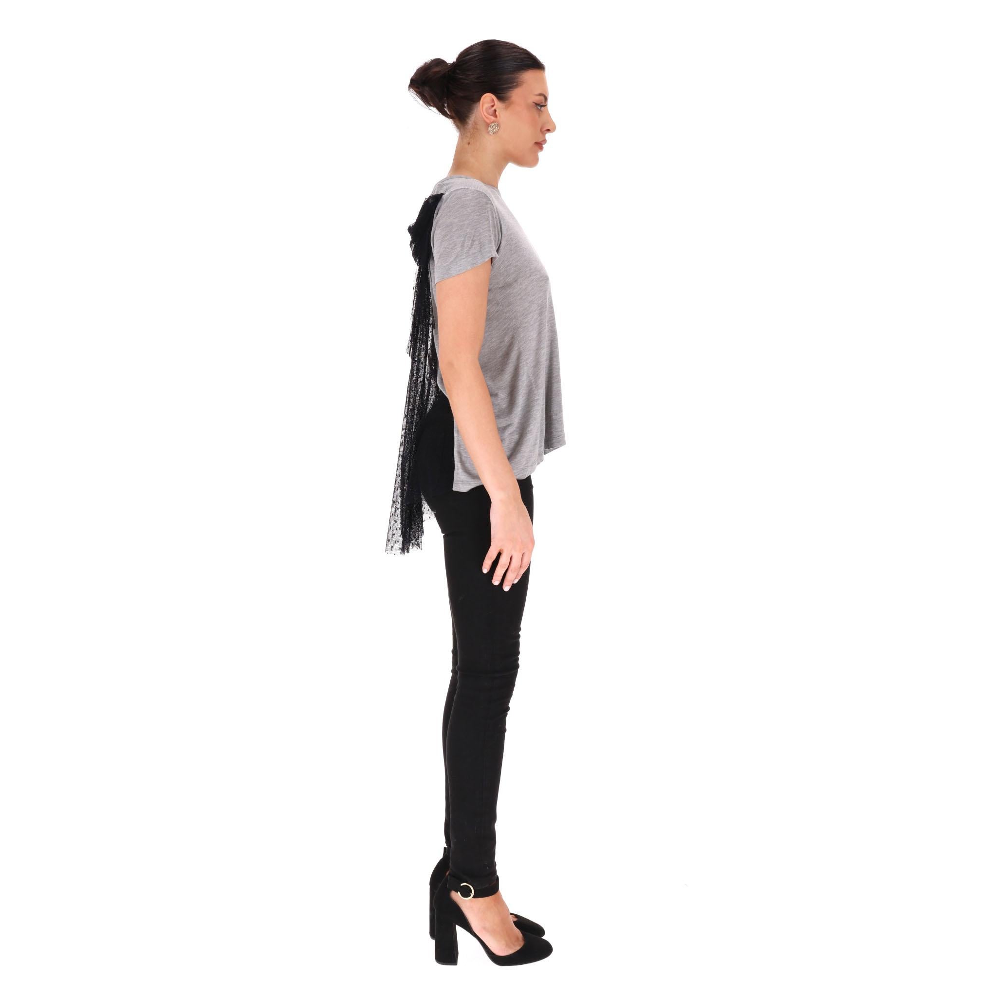 Top de algodón Red Valentino con lazo de encaje en la espalda Gris en venta
