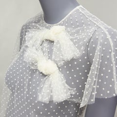 RED VALENTINO cream polka dot lace asymmetric bow collar sheer top IT38 XS