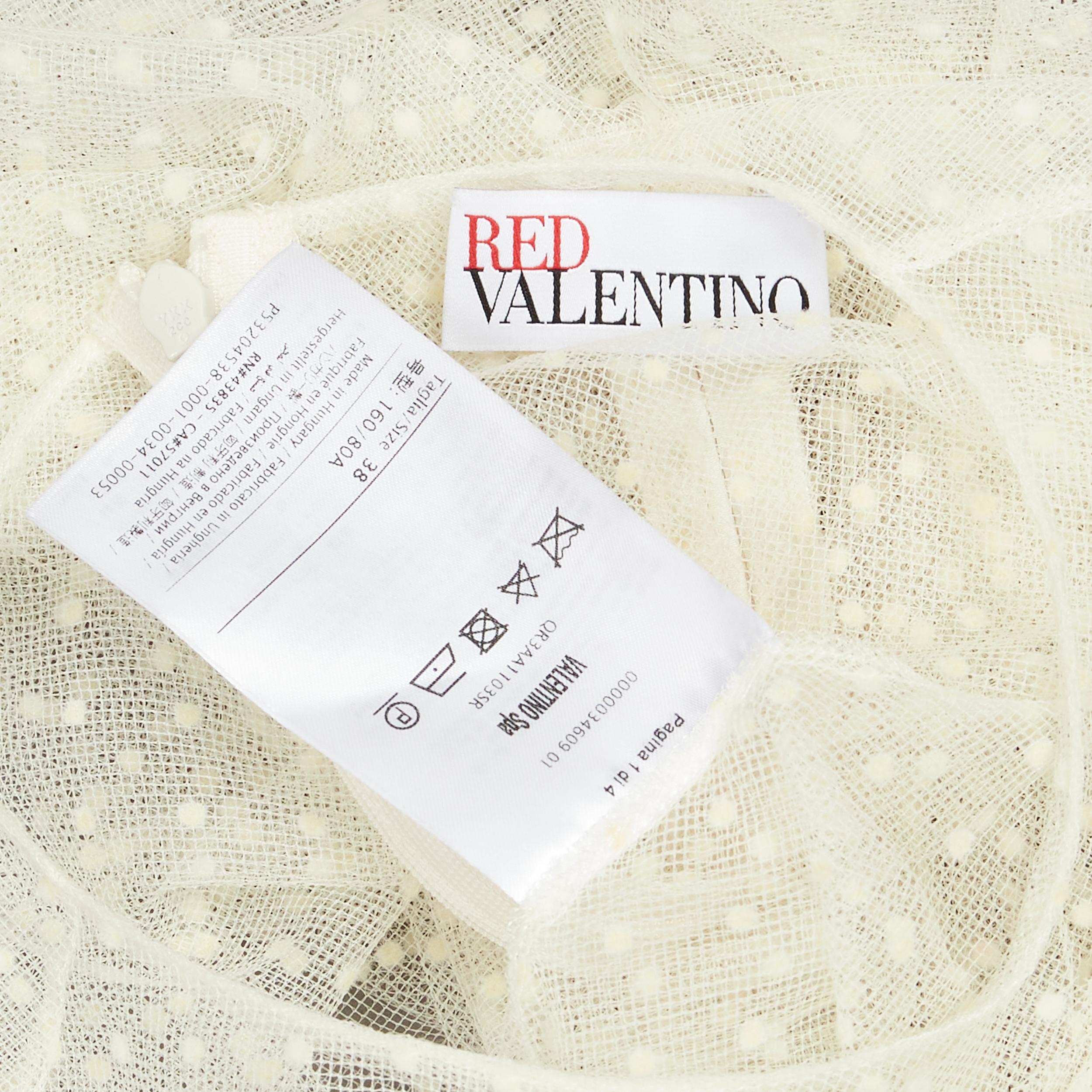 RED VALENTINO Creme gepunktete Spitze asymmetrische Schleife Kragen schiere Top IT38 XS im Angebot 4