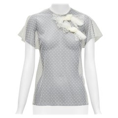 RED VALENTINO top de encaje de lunares crema con cuello asimétrico IT38 XS
