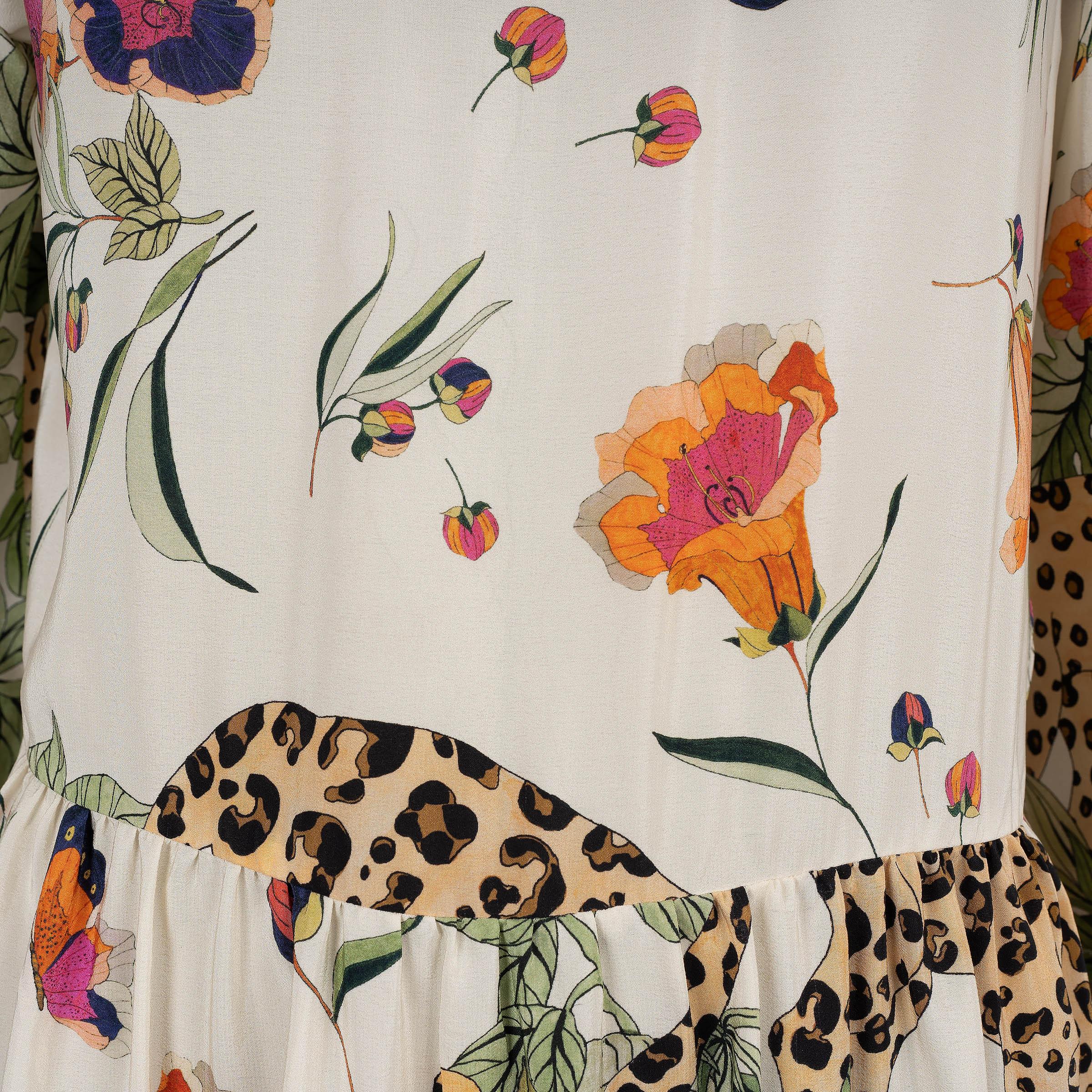 Donna RED VALENTINO cream silk 2020 JUNGLE PRINT GATHERED MIDI Dress 44 L in vendita